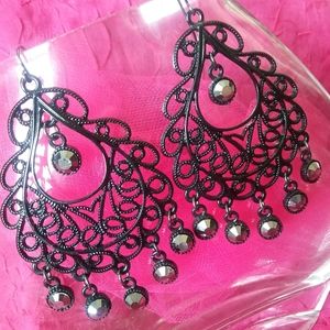 Black Metal/Faceted Hematite Vintage Earrings